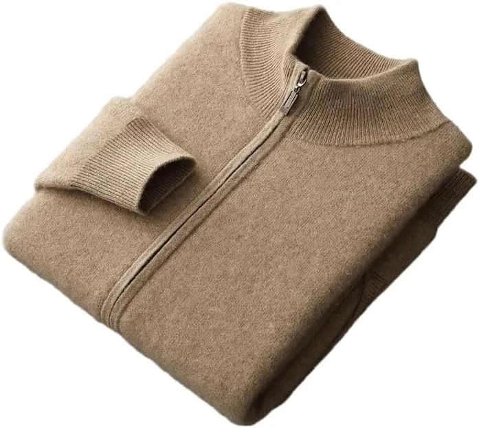 

Мужской теплый мягкий кардиган из кашемира с длинными рукавами и молнией