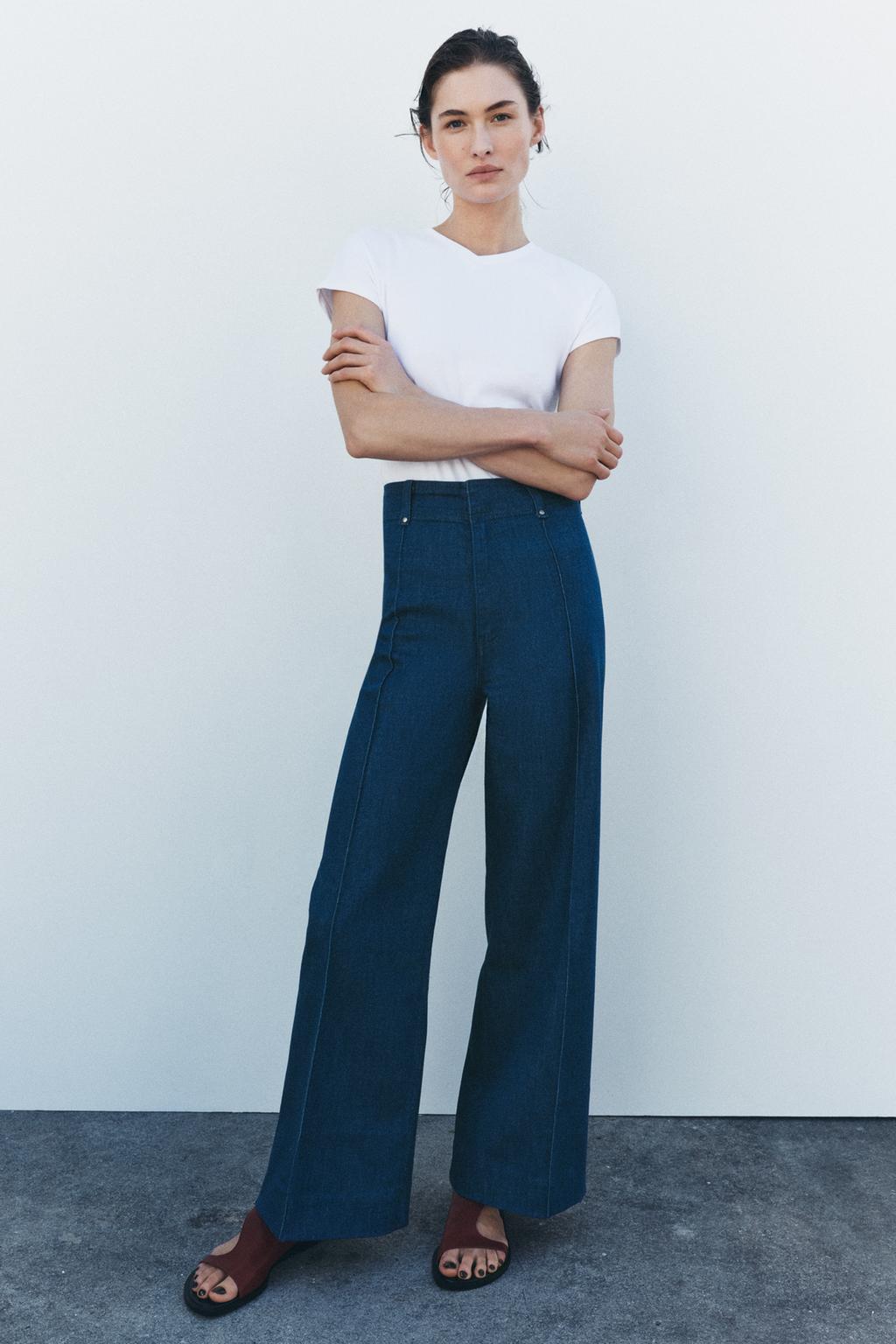 

Широкие джинсы с высокой талией ZARA, синий