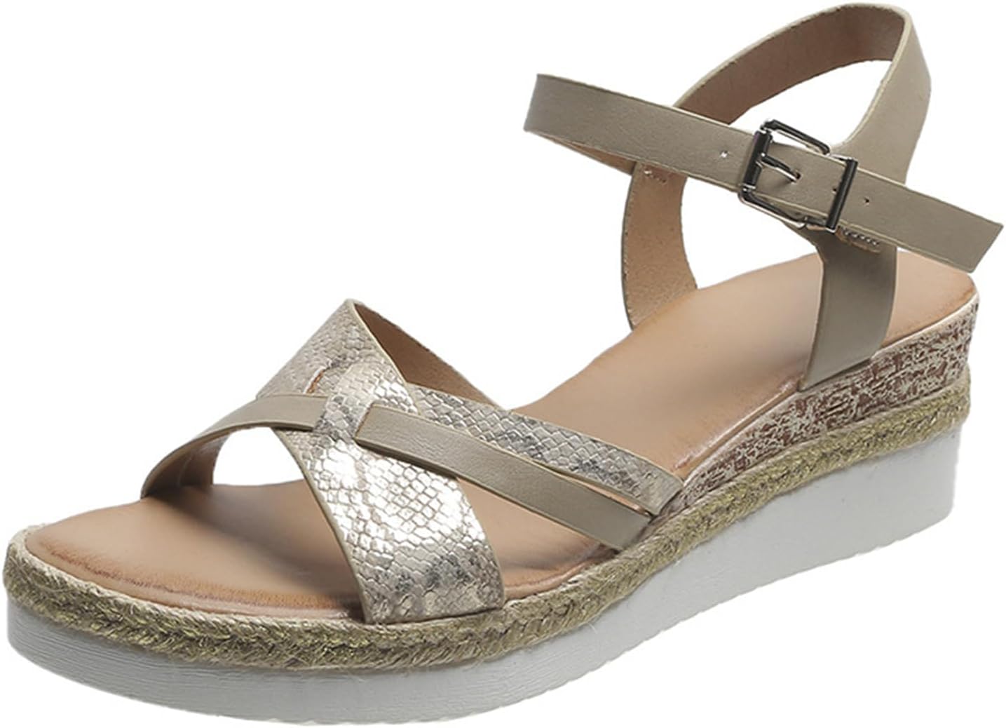 

Ортопедические сандалии для женщин летние на платформе сандалии на танкетке с открытым носком, с перекрестными ремешками эспадрильи, сандалии на щиколотке, на пуговице, пляжные бохо, удобная обувь для улицы Generic, бежевый