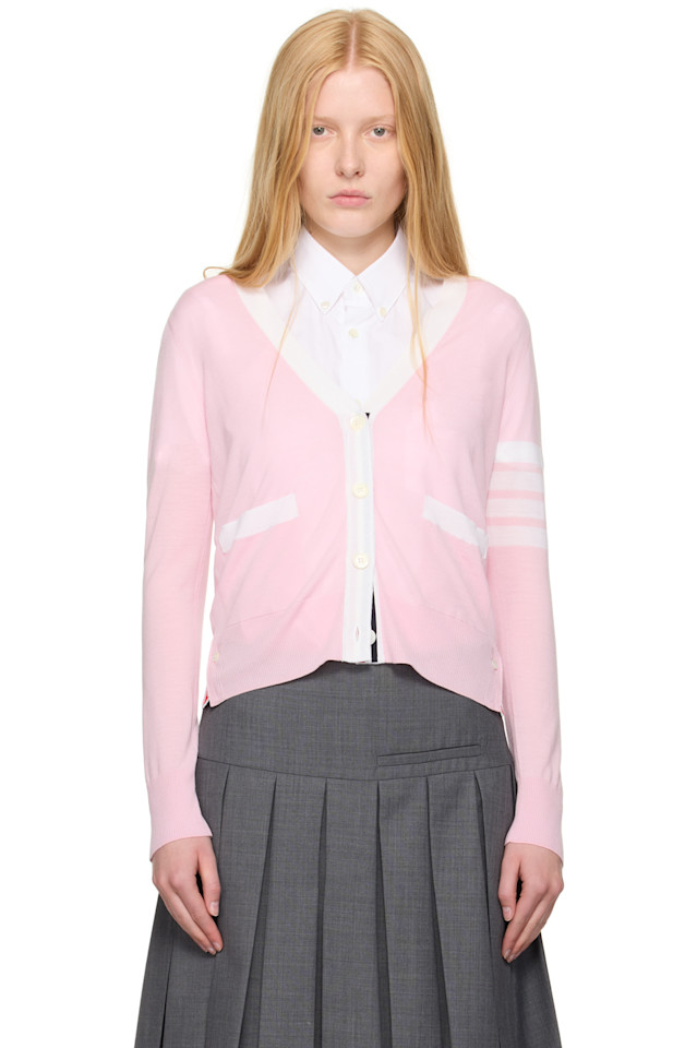 

Шерстяной кардиган расслабленного кроя с 4 планками Thom Browne, розовый