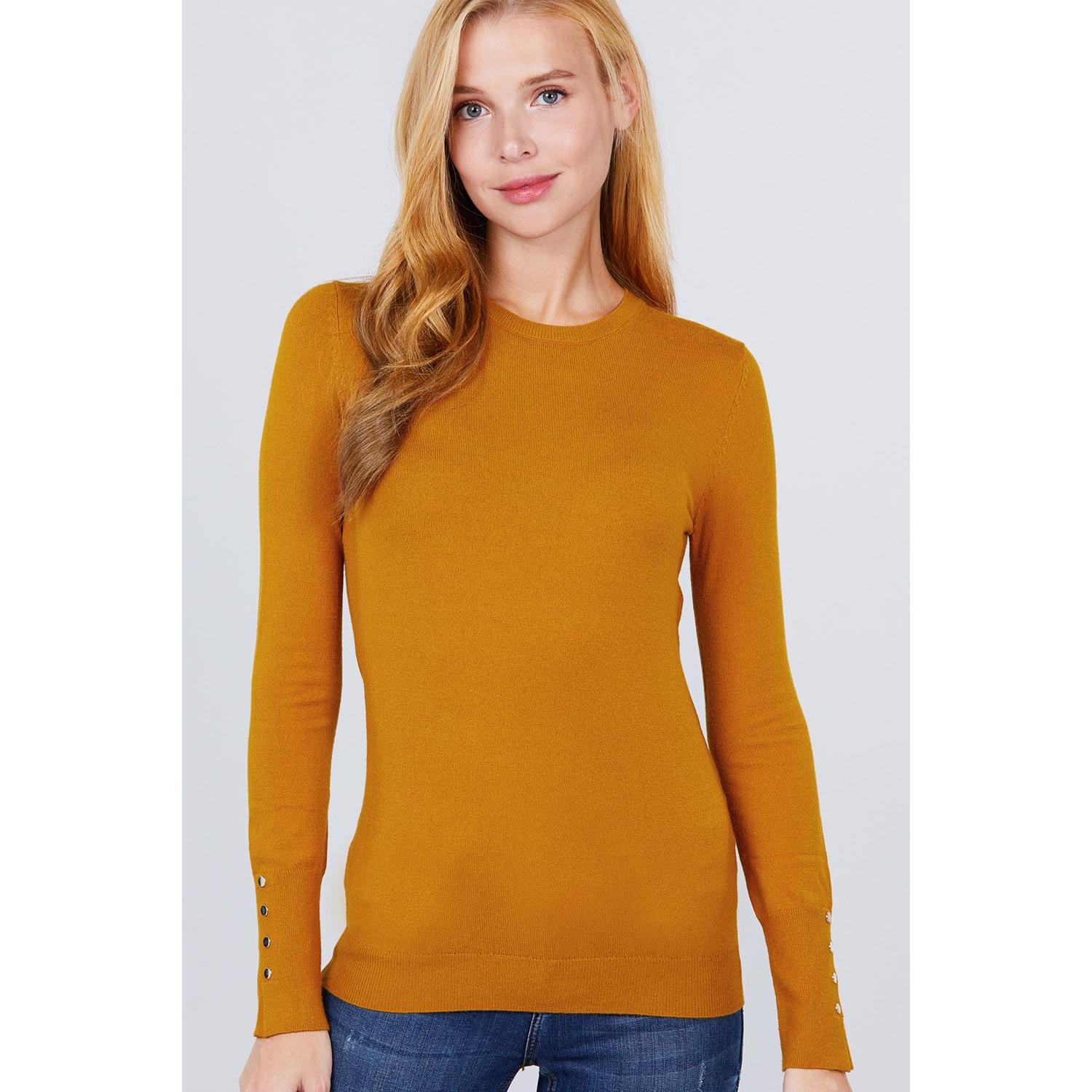 

Свитер с круглым вырезом и заклепками FASHNZFAB, цвет mustard