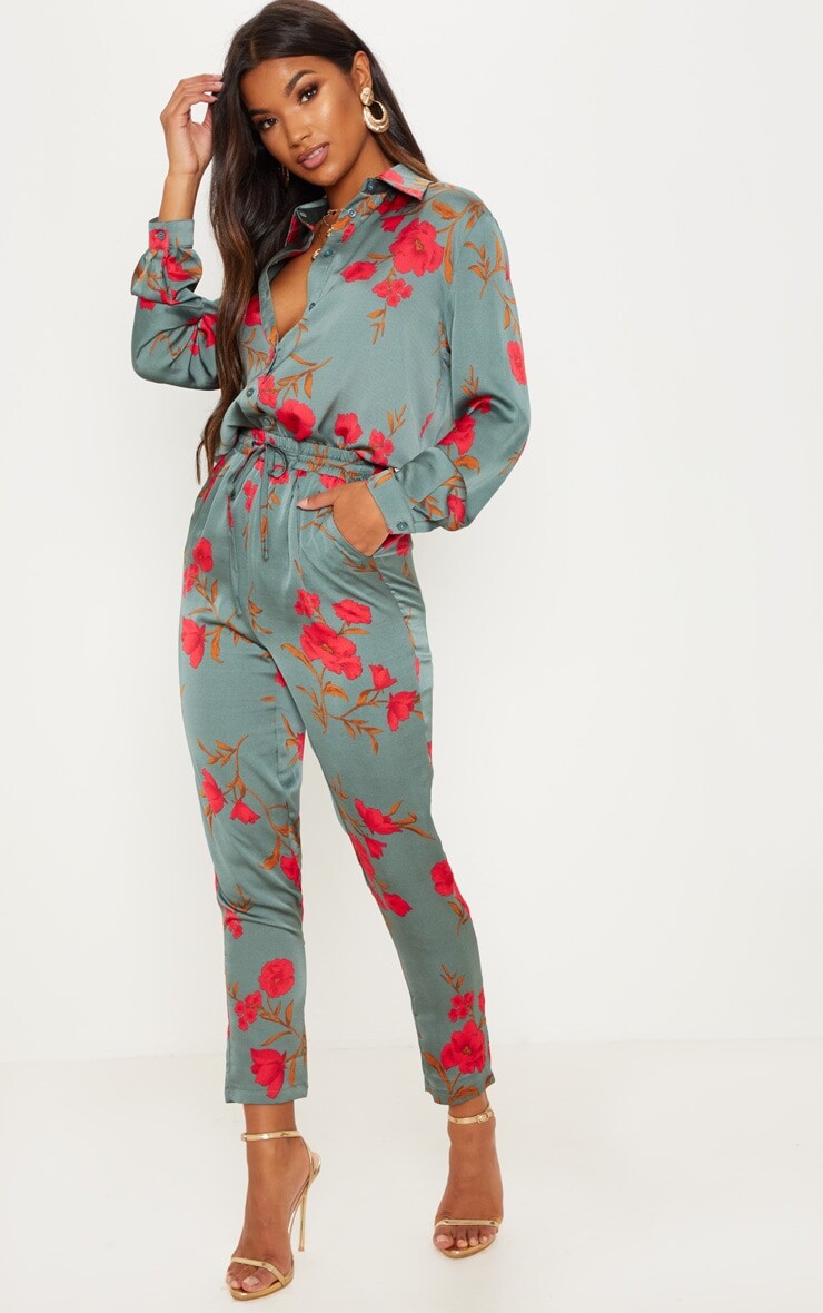 

PrettyLittleThing Зеленые брюки-сигареты с цветочным принтом, Зеленый, PrettyLittleThing Зеленые брюки-сигареты с цветочным принтом