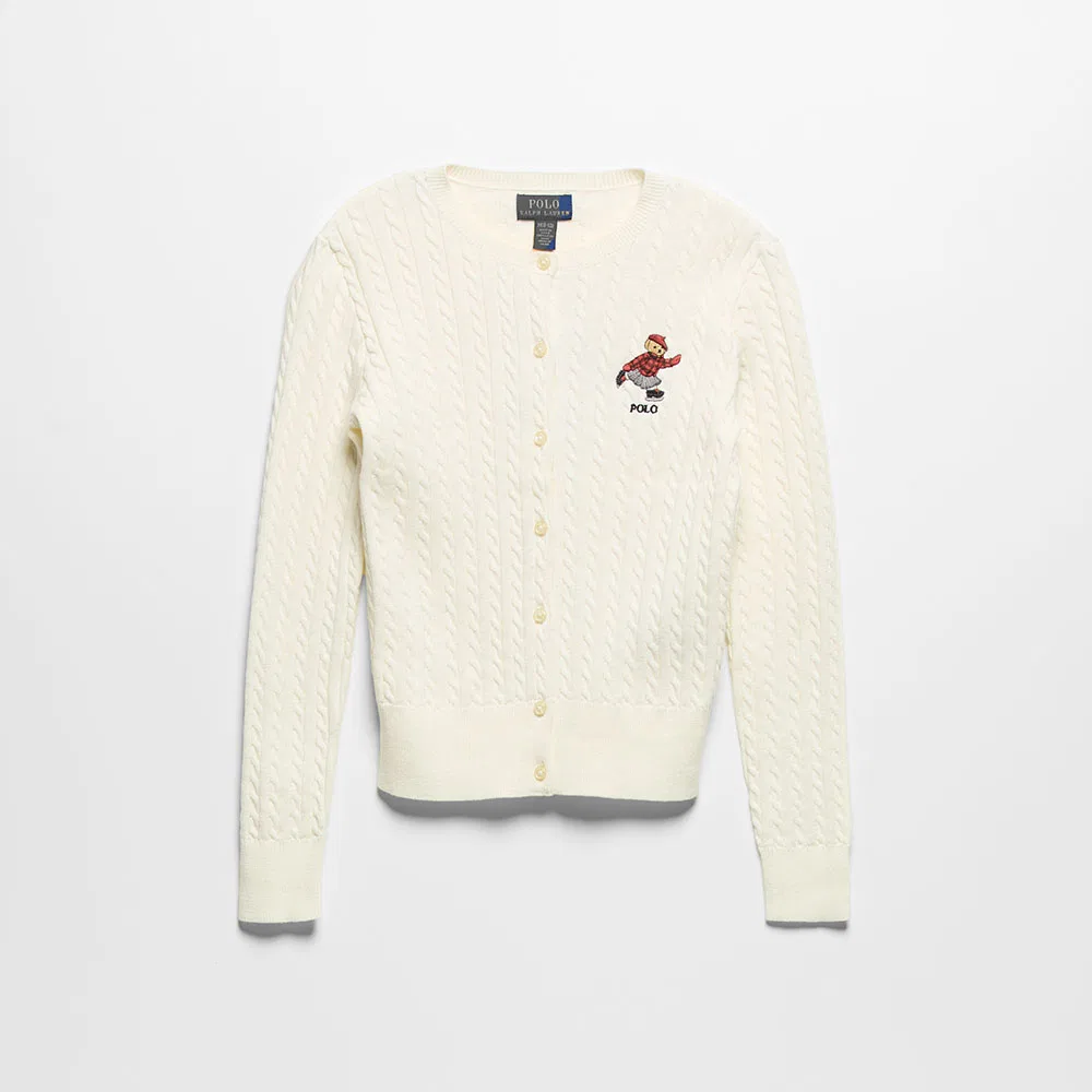 Детский хлопковый кардиган Polo Bear Mini Cable белого цвета от Polo Ralph Lauren Children