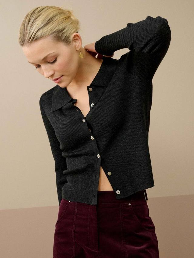 

Кардиган с воротником из чистой мериносовой шерсти Brora, Charcoal