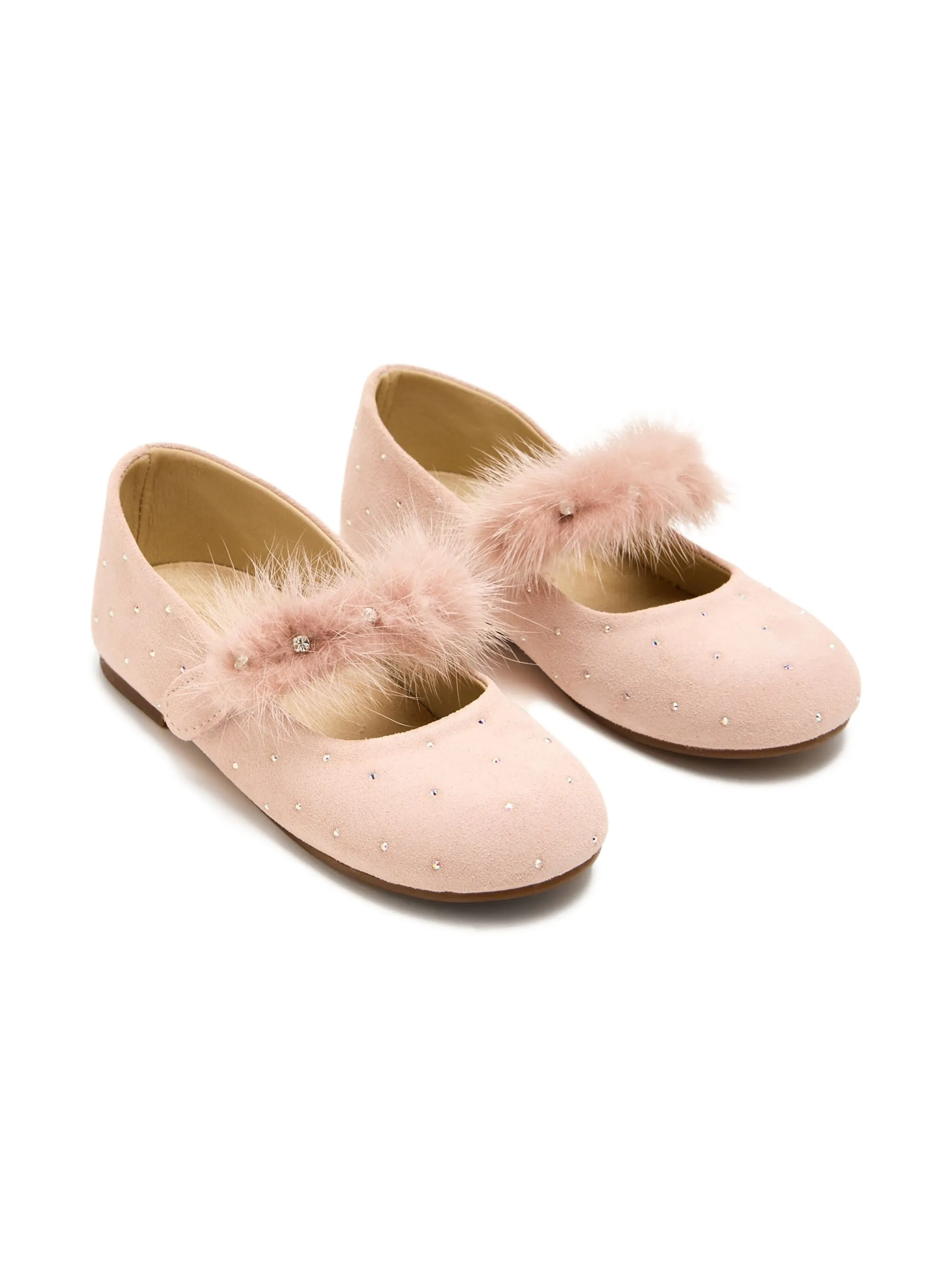 

Балетки со стразами и меховым ремешком Babywalker, нейтральный