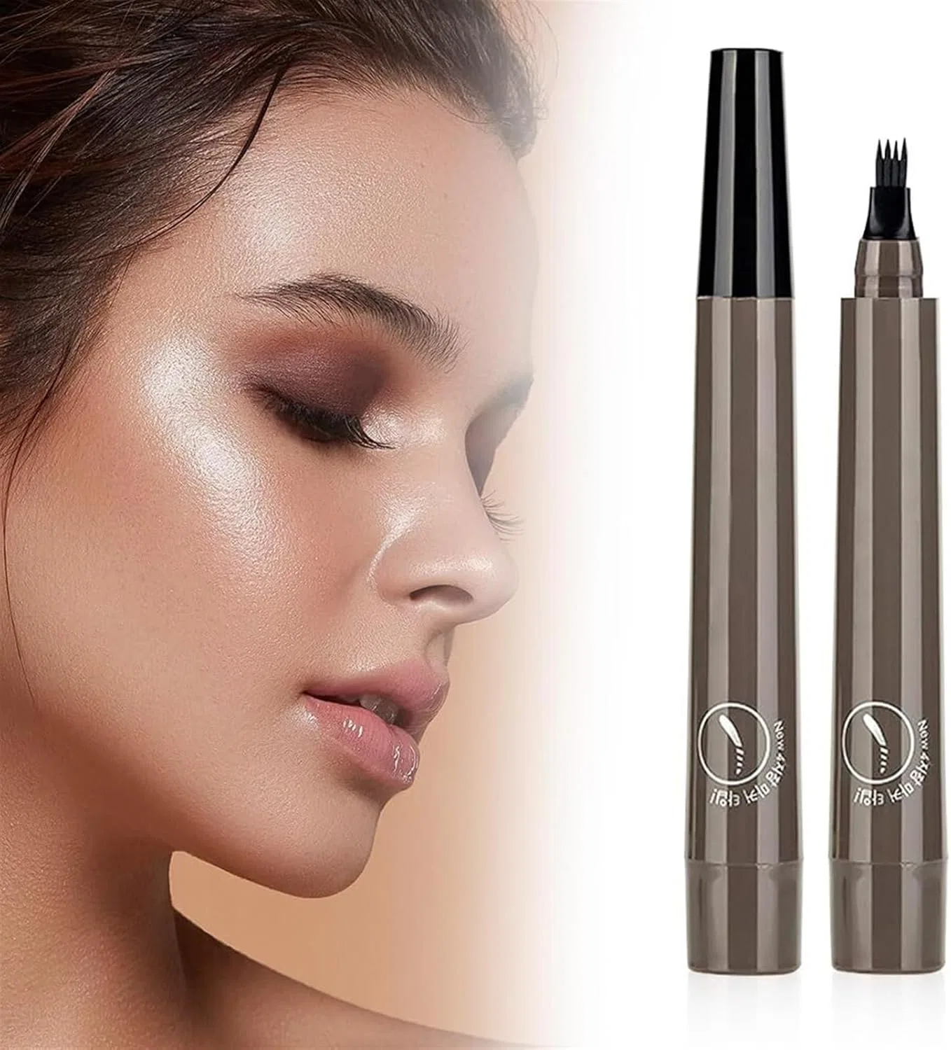 Карандаш для бровей Magic Eyebrow Pencil, 4-зубчатый наконечник, 2-в-1, для естественных 3D-бровей, серо-коричневый