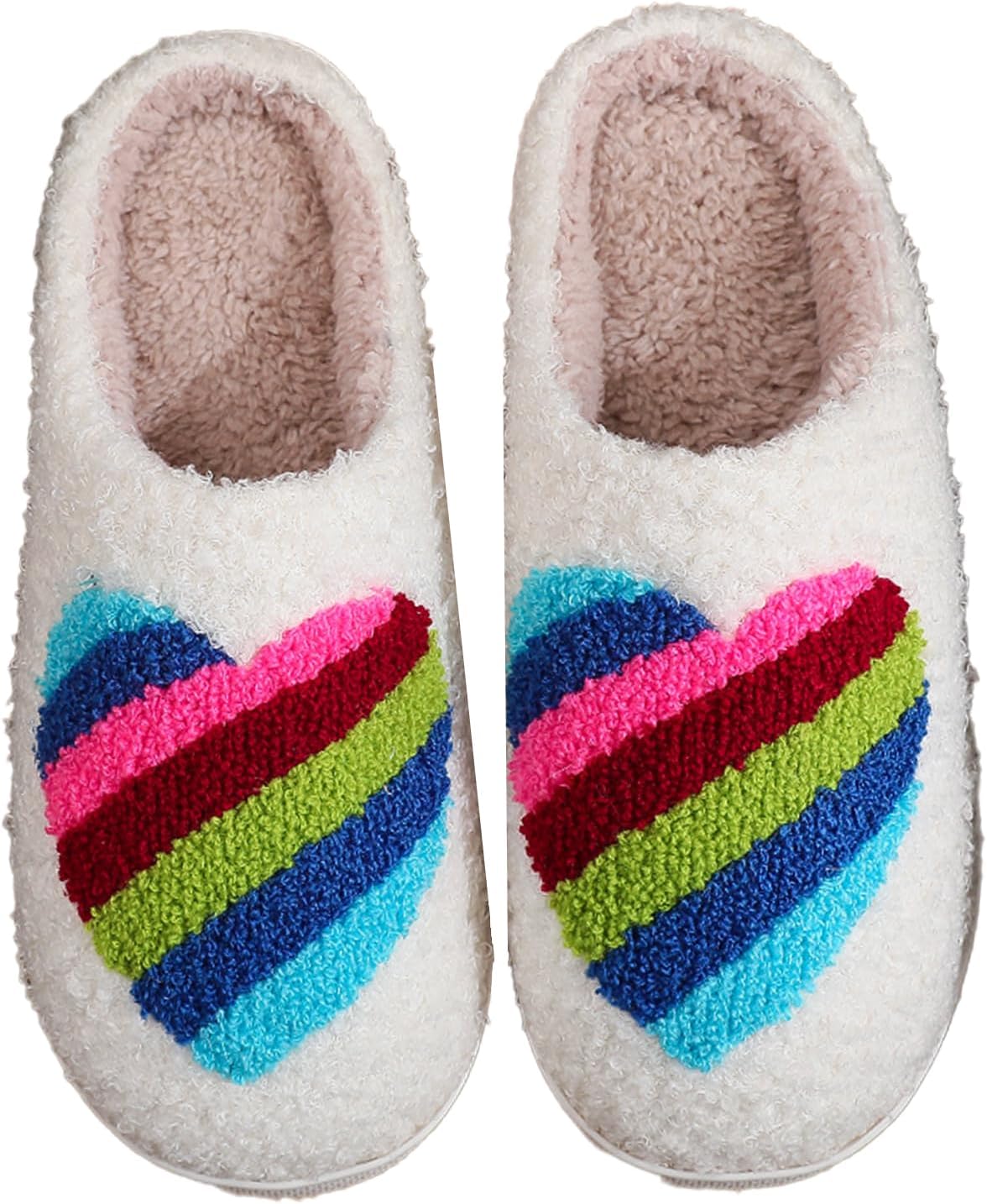 

Женские домашние тапочки oukisam Colorful Little Love, мужские мягкие тапочки, повседневные домашние тапочки, ретро мягкие плюшевые теплые тапочки на слипоне, для улицы и дома, для спальни, с противоскользящей подошвой, Rainbow Love