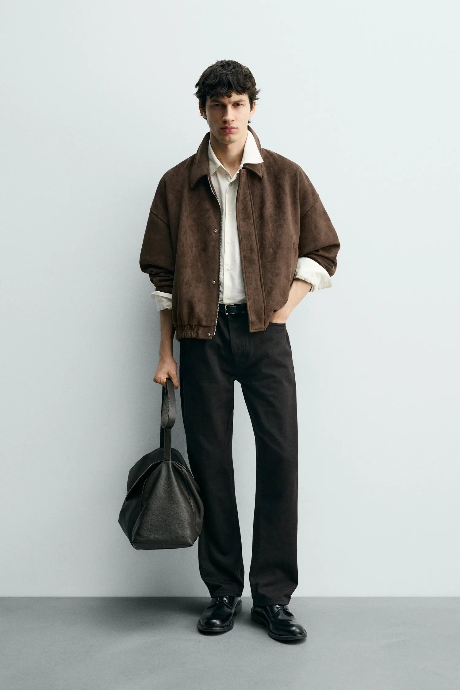 Куртка свободного кроя из искусственной замши Zara, коричневый