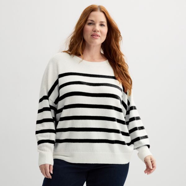 

Свитер больших размеров с рукавами-фонариками Sonoma Goods For Life, цвет ivory black stripe