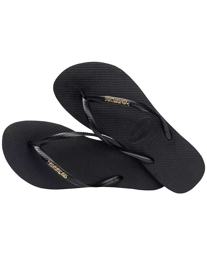 Женские узкие сандалии металлик с логотипом Havaianas, черный — фото 3