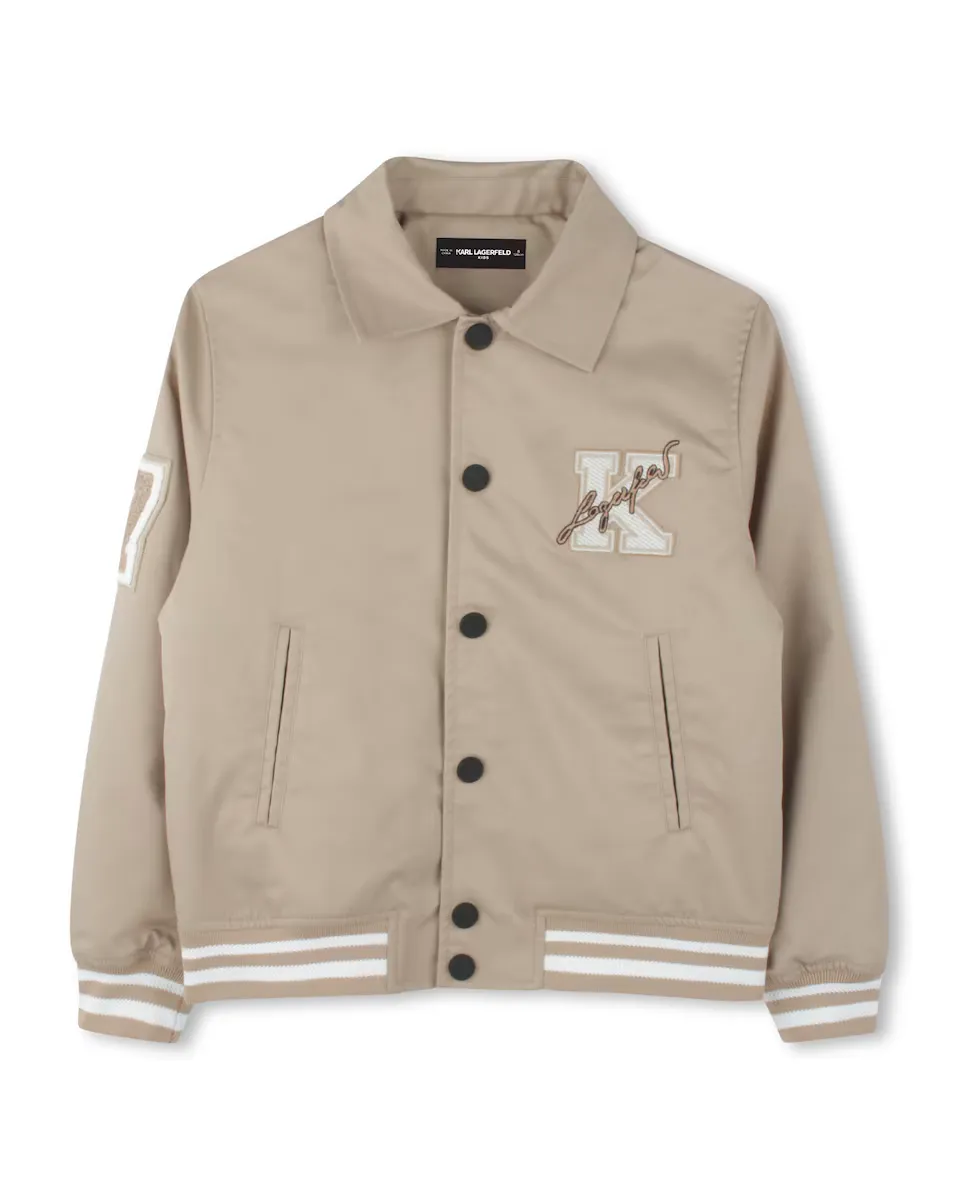 

Детская куртка с рубашечным воротником и отделкой в рубчик Karl Lagerfeld Kids, цвет Crema