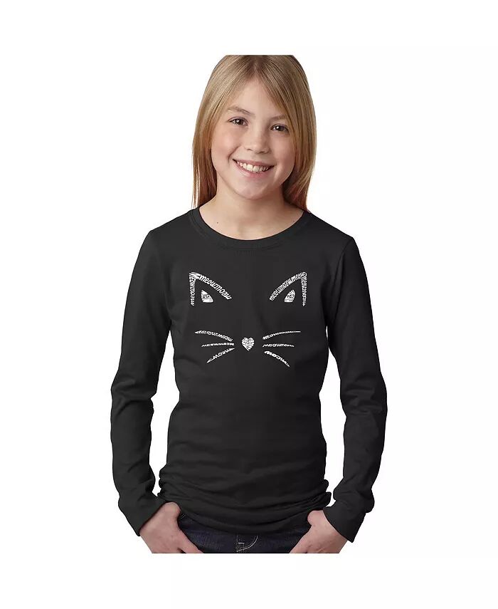 

Футболка с длинным рукавом Big Girl's Word Art - Whiskers LA Pop Art, черный