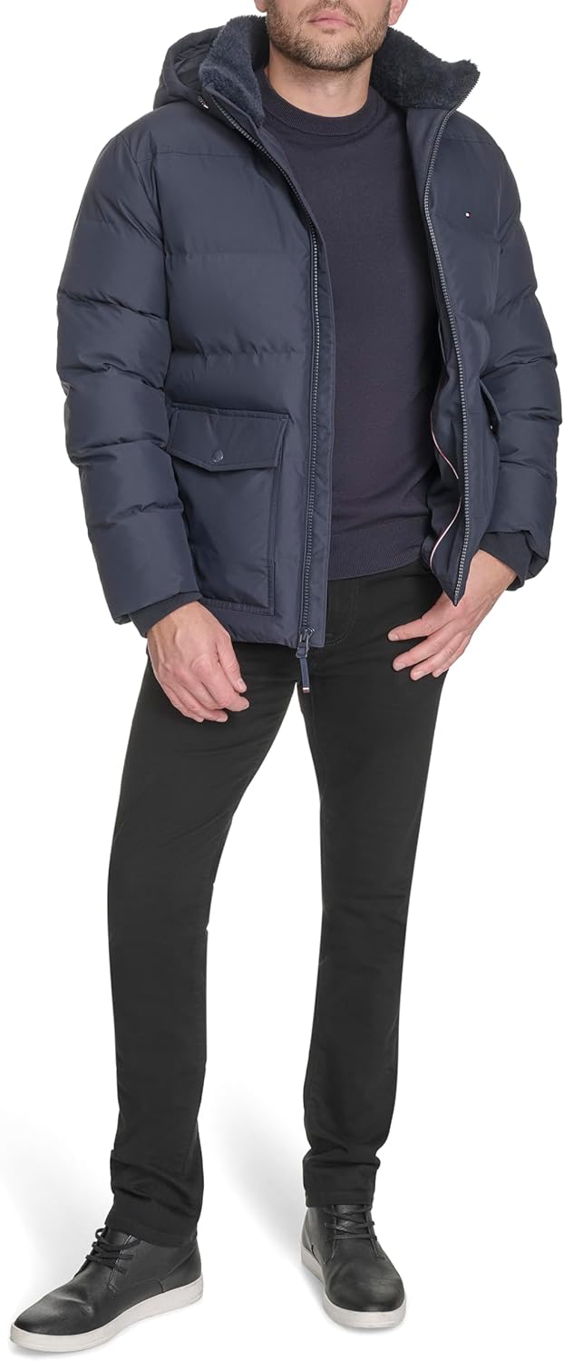 Мужская стеганая куртка Tommy Hilfiger с капюшоном и накладными карманами, Navy — фото 2