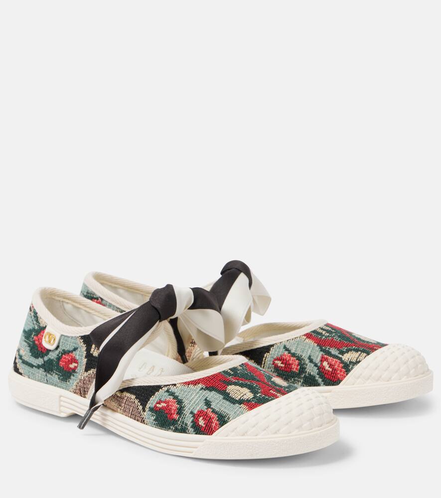 Бай бай жаккардовые слипоны Мэри Джейн Valentino Garavani, Nero-Fiori Multicolor/Ivory
