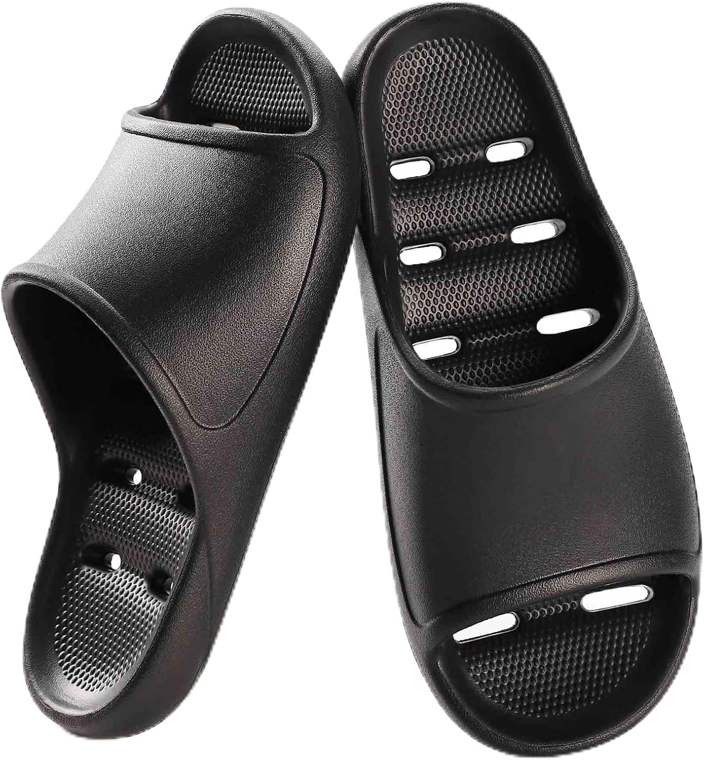 

Тапочки для душа GETOEU для женщин и мужчин, шлепанцы для бассейна, мягкие с амортизацией, противоскользящие, удобные, с поддержкой свода стопы, быстро сохнущие с дренажными отверстиями, массажные шлепанцы для ванной, черный