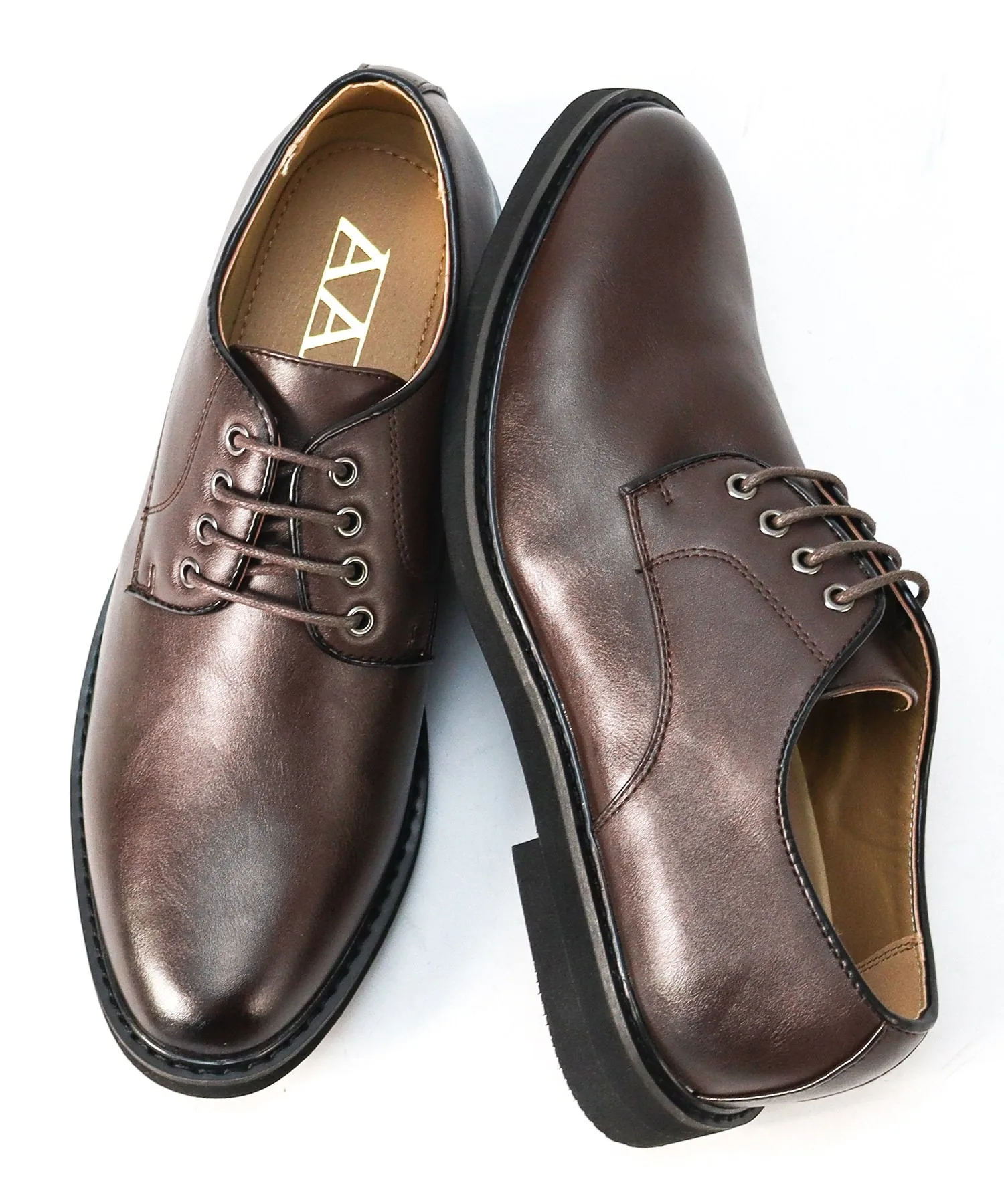 Мужские туфли с круглым носком из синтетической кожи Plain Toe AAA+ коричневые
