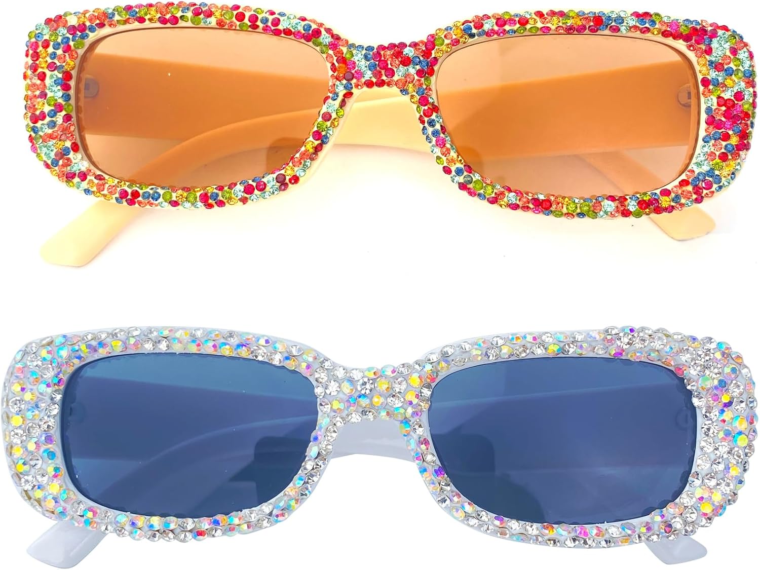 

Блестящие солнцезащитные очки для женщин с бриллиантами, модные солнцезащитные очки со стразами, оправа с драгоценными камнями, очки для костюмированных вечеринок mincl, 2pcs-white&beige