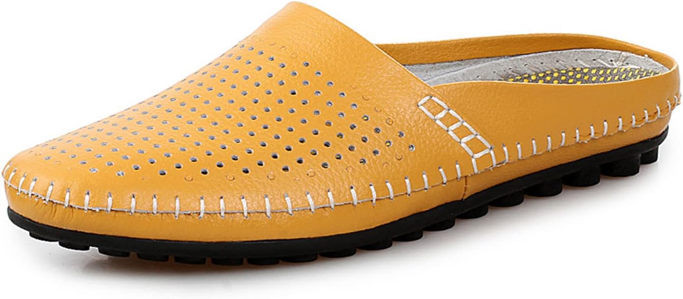 

Мужские кожаные мюли UGOOSELEC с перфорацией, сабо без задника, тапочки на выход, слипоны-лоаферы, ручная работа, повседневные, нескользящие, дышащие, с закрытым носком Ugoselec, желтый