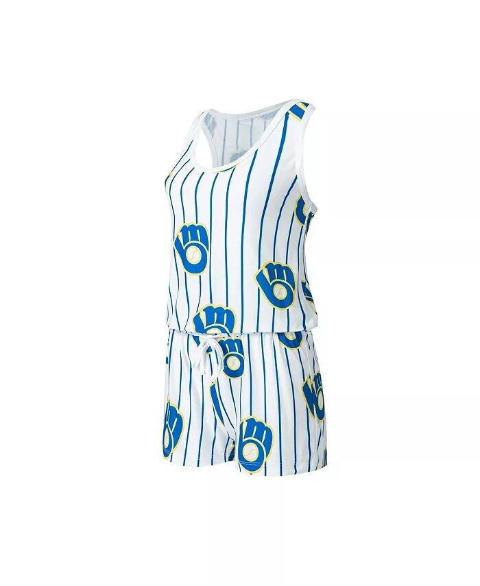 

Белый женский вязаный комбинезон в тонкую полоску Milwaukee Brewers Reel Concepts Sport