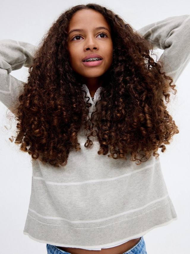 

Детский поло-джемпер Katie из хлопковой смеси в полоску Mango, Light Pastel Grey