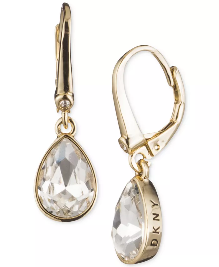 

Серьги-капли с кристаллами-логотипами DKNY, золотой