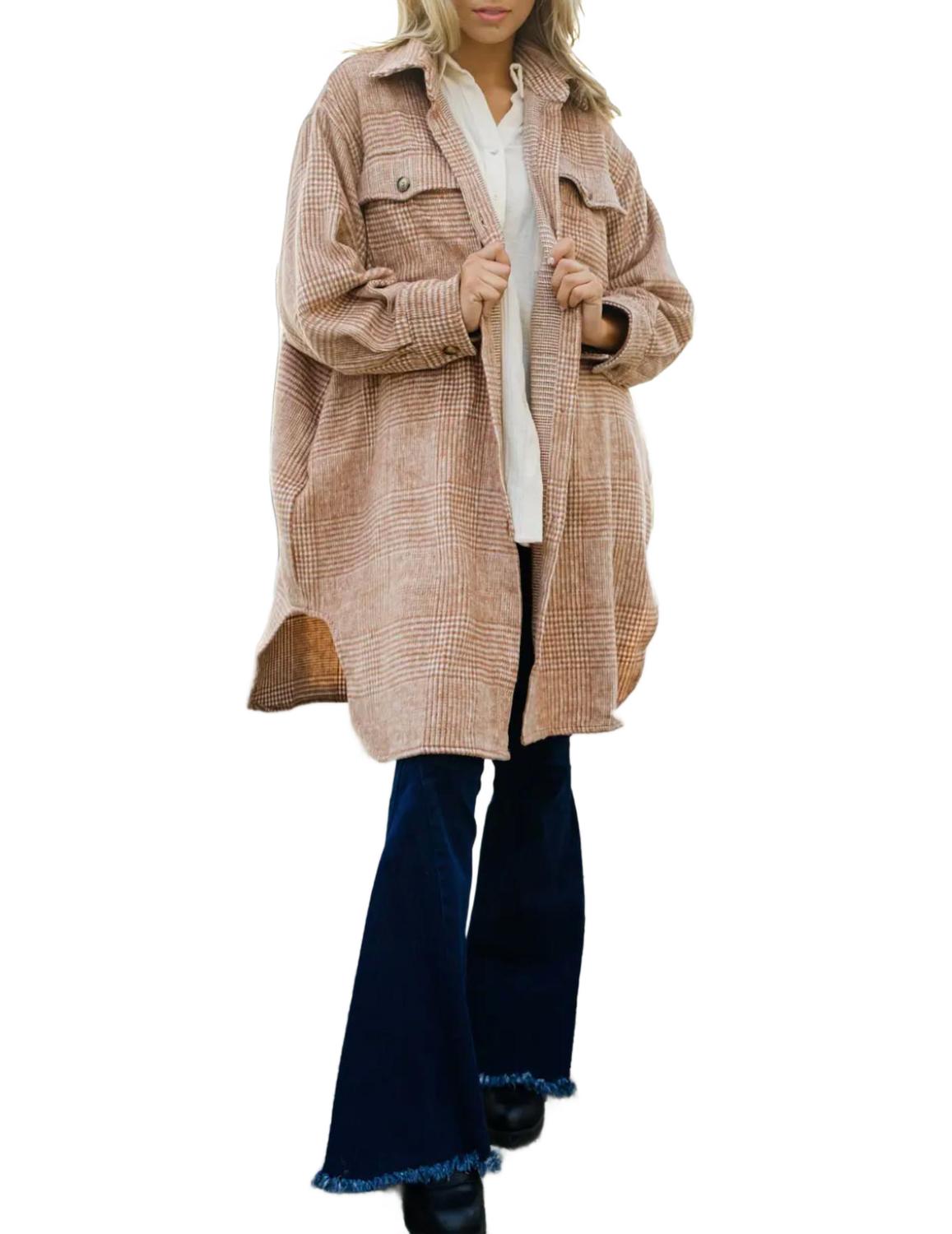 

Куртка-рубашка с узором «гусиная лапка» цвета мокко Bestto