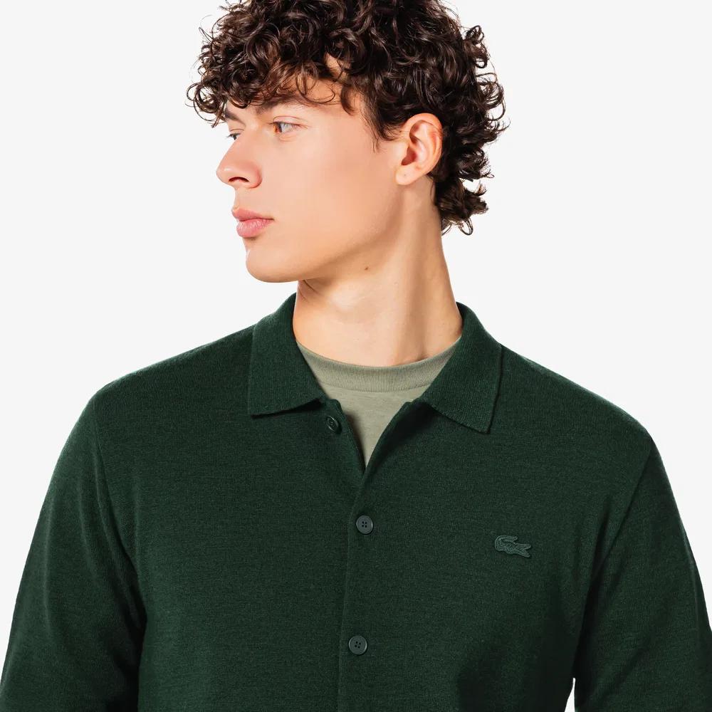 Мужской кардиган с воротником на пуговицах тёмно-хаки от Lacoste — фото 2