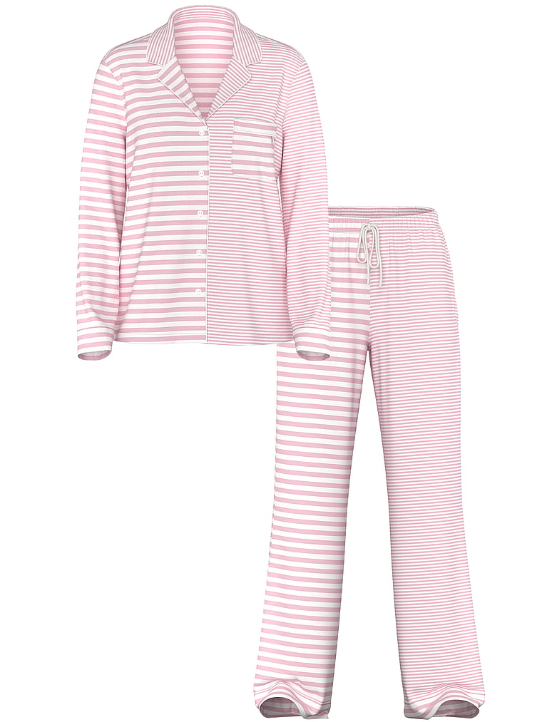 Мягкий длинный пижамный комплект из модала Victoria'S Secret, modal soft pretty blossom/coconut white yd stripe — фото 3