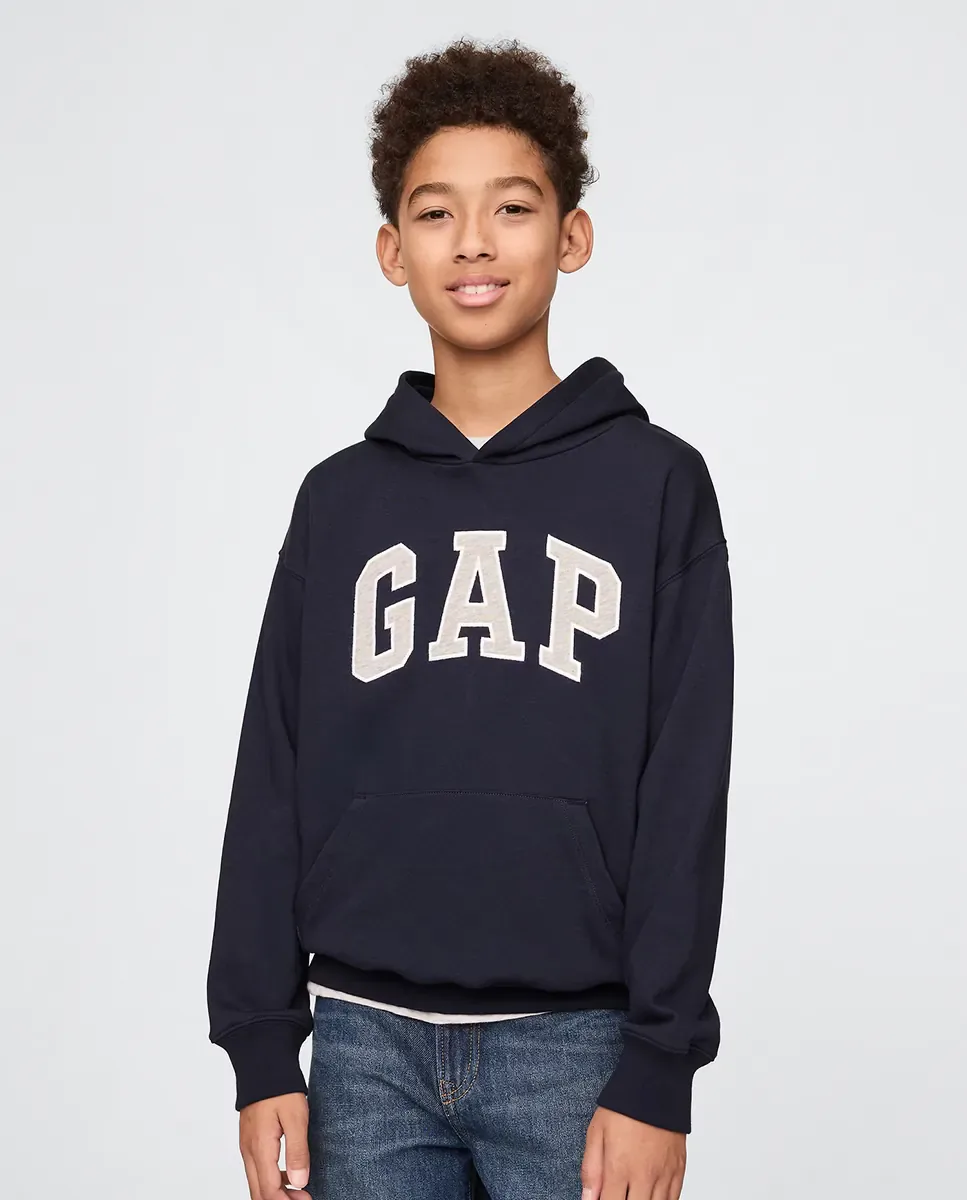Толстовка с капюшоном с логотипом Gap на передней части и карманом кенгуру для мальчика, темно-синий