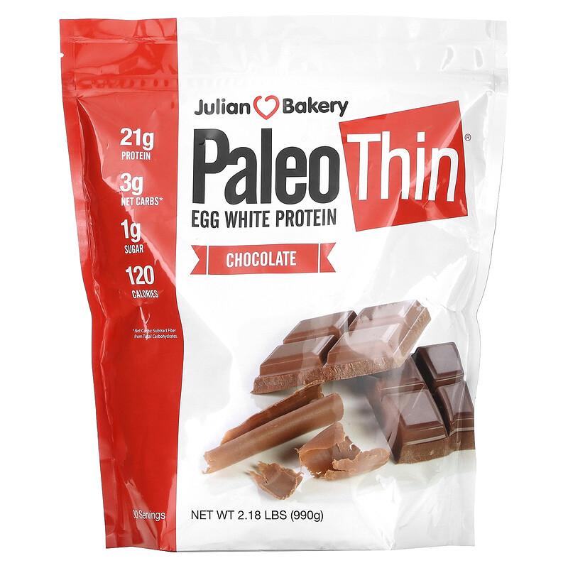

Julian Bakery, Paleo Thin, протеин из яичного белка, со вкусом шоколада, 990 г (2,18 фунта)