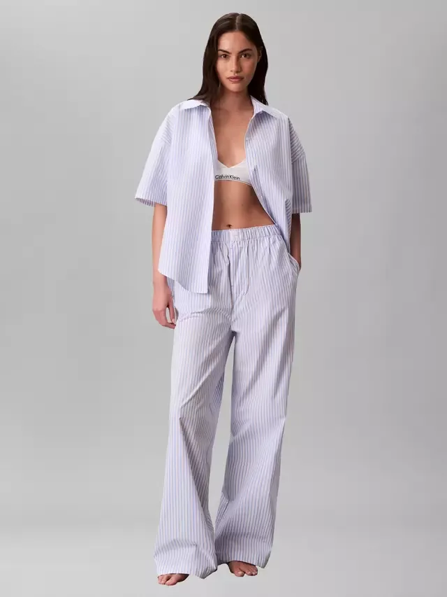 Пижамная рубашка в полоску свободного кроя, цвет Sera Blue Descent Calvin Klein