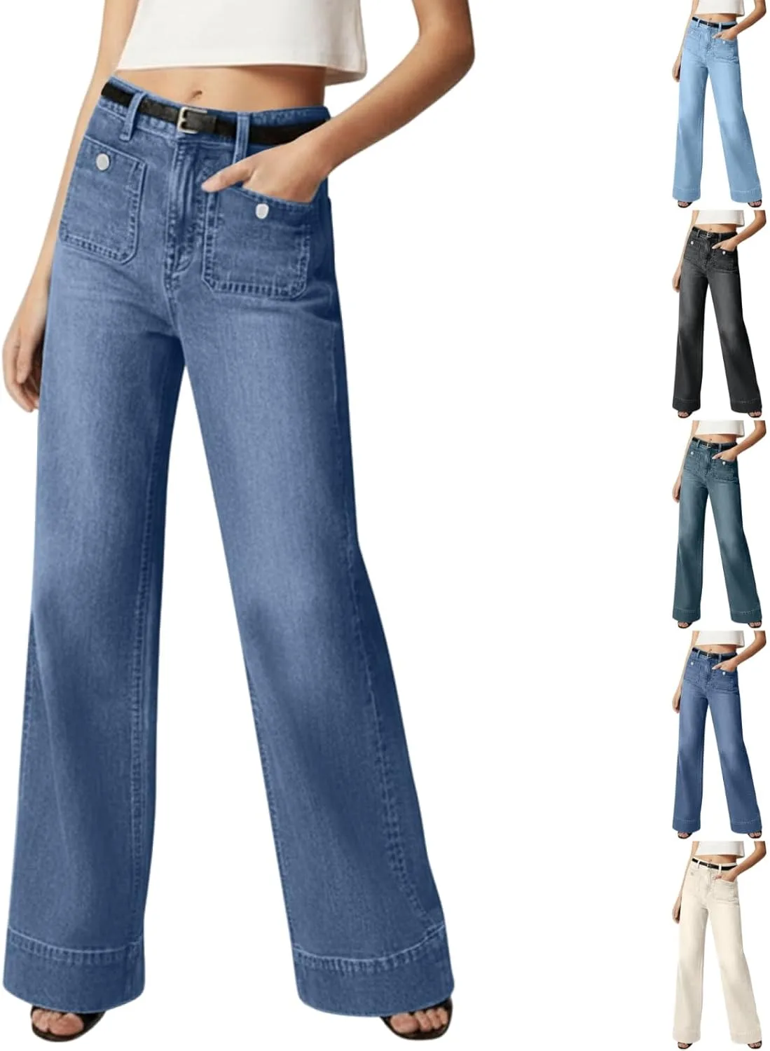 

Женские джинсы Wide Leg Stretch Casual, высокие, прямые Hutianyue
