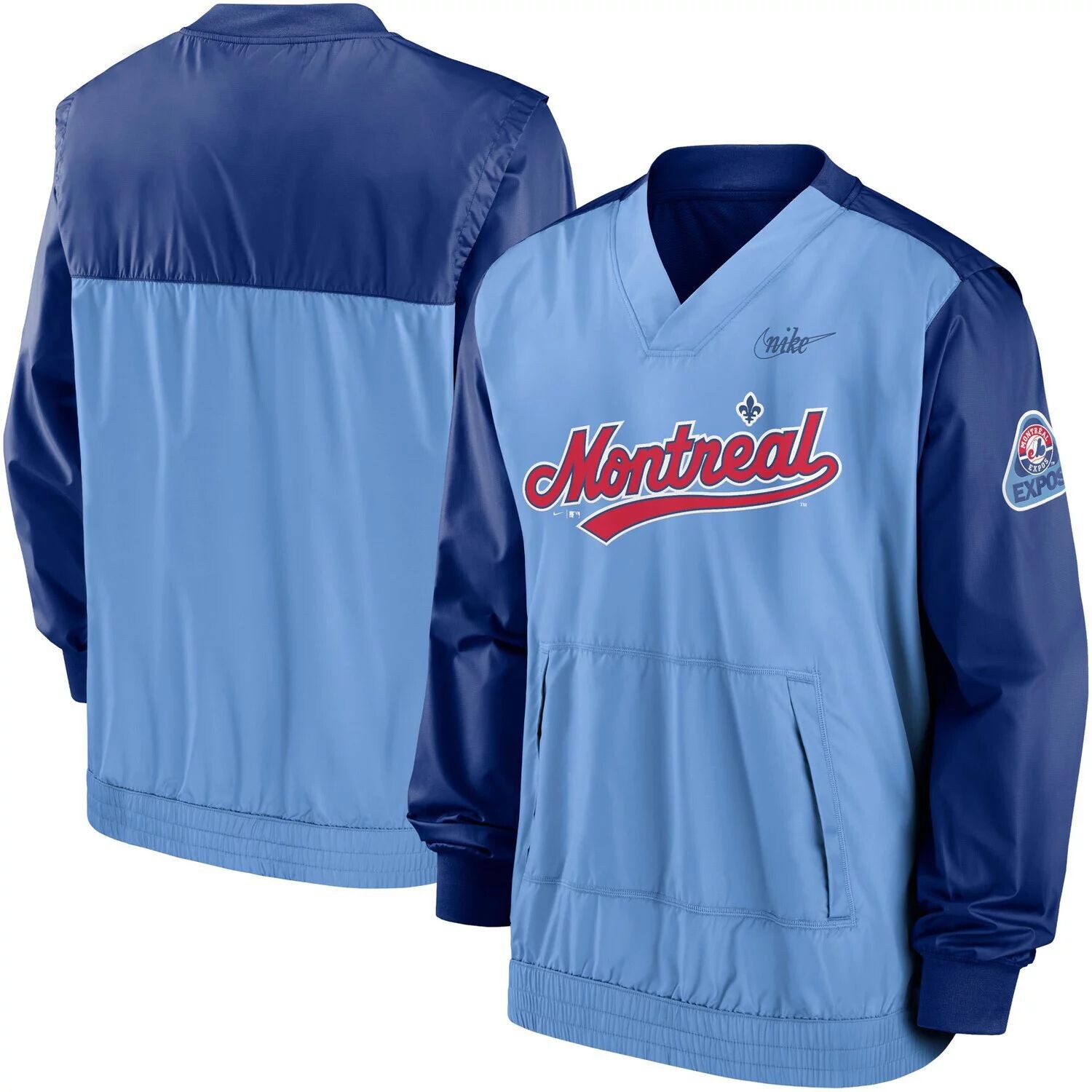 Мужской пуловер с v-образным вырезом королевского/голубого цвета Montreal Expos Cooperstown Collection Nike — фото 2