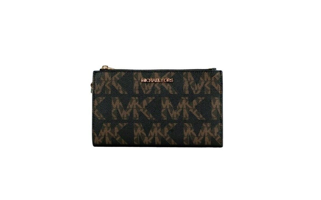 

Кошелек на запястье из ПВХ Jet Set Black Multi Graphic Logo с большим двойным замком-молнией Michael Kors