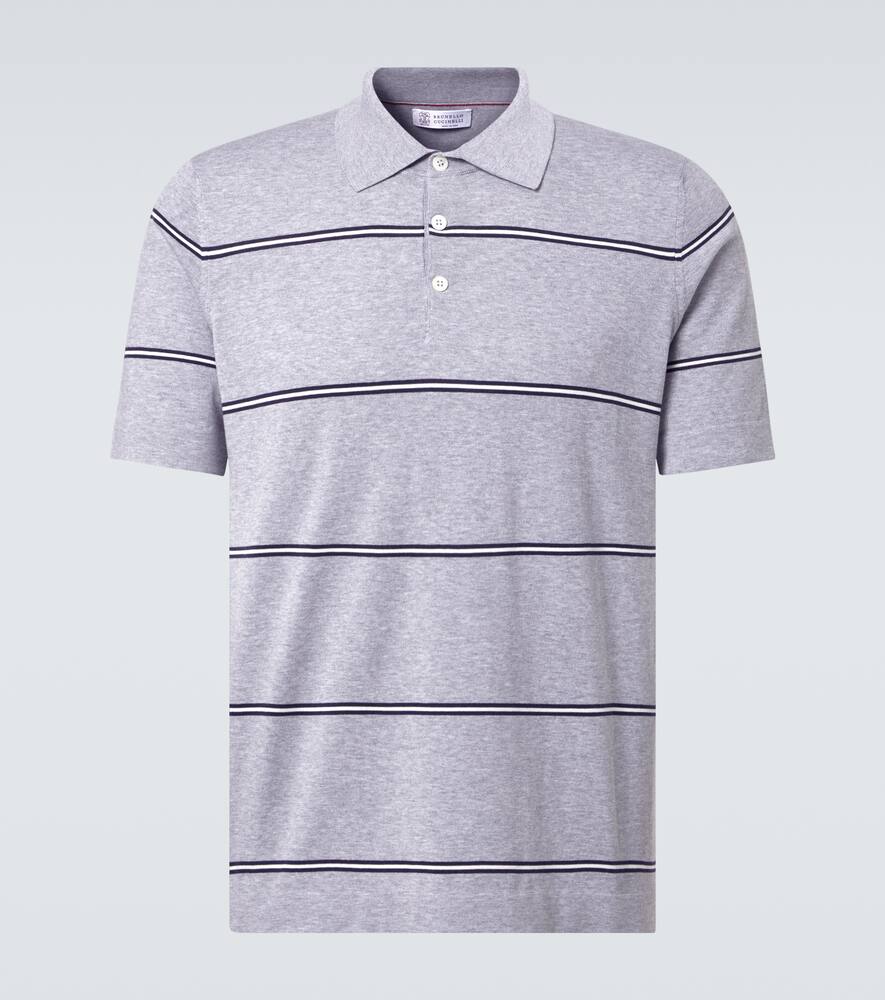 

Полосатая хлопковая поло Brunello Cucinelli, Grigio Chiaro+Navy+Panama