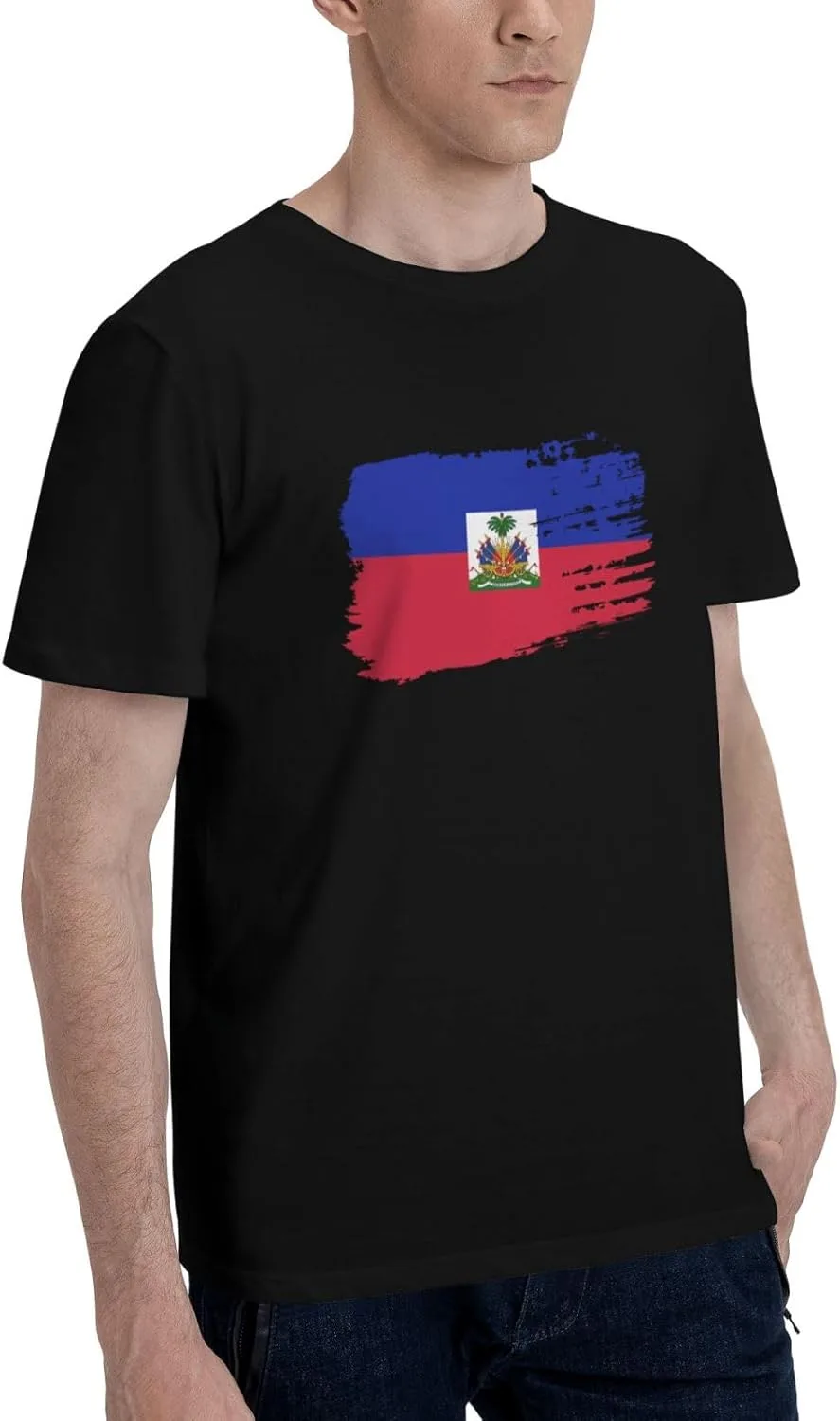 Футболка Haiti с коротким рукавом, мужская, уличный стиль, хлопковая, повседневный топ Generic, черный — фото 3