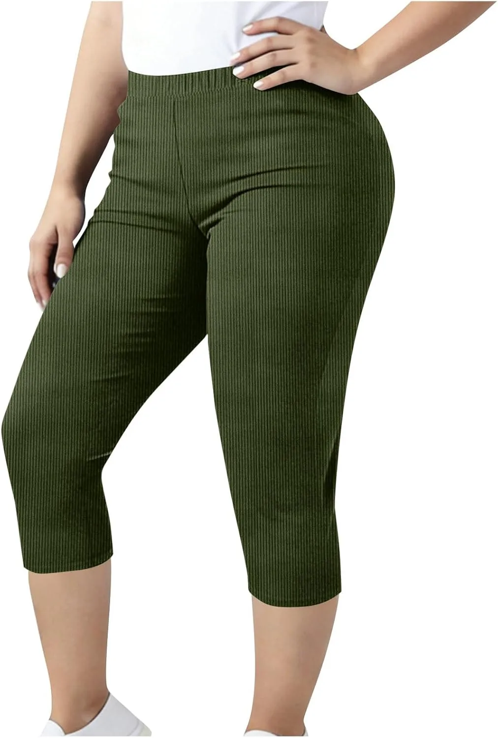 

Женские рифленые капри-леггинсы Plus Size с высокой талией и эффектом контроля живота