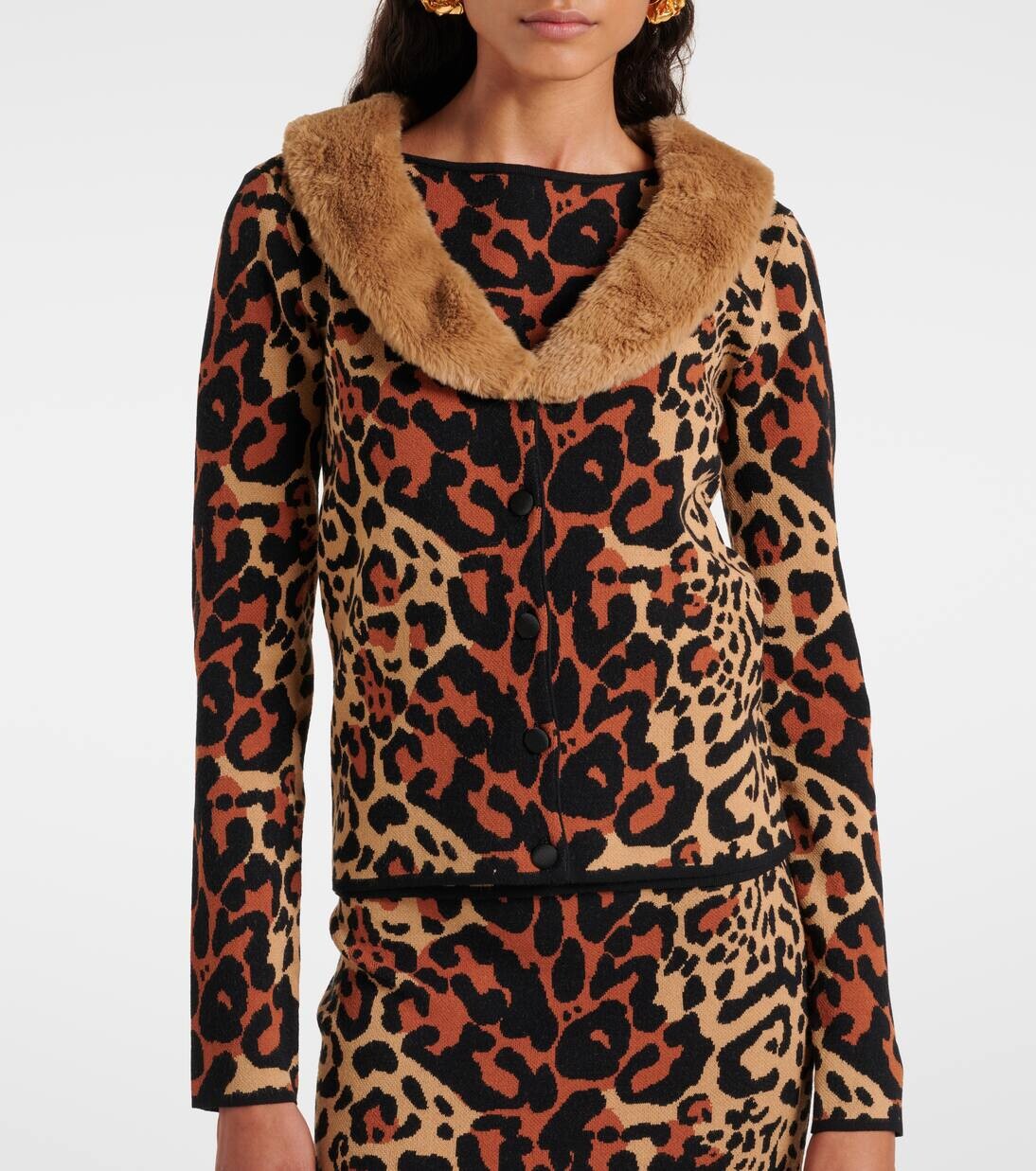 Жаккардовый кардиган с леопардовым принтом Blumarine, цвет brown sugar/black — фото 4