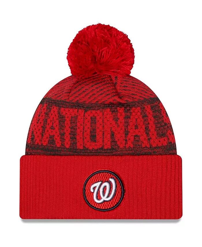 

Мужская красная спортивная вязаная шапка Washington Nationals Authentic Collection с манжетами и помпоном New Era