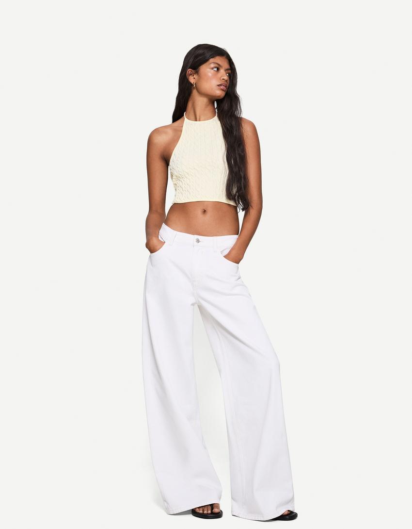 

Плетеный топ Bershka, бежевый