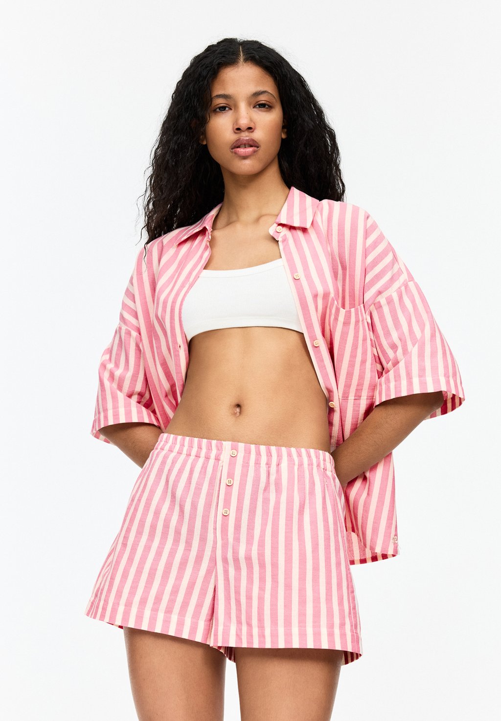 

Шорты RUSTIC STRIPED - BERMUDA PULL&BEAR, розовый