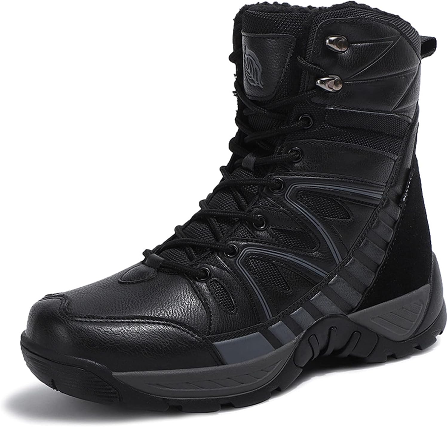 

Высокие походные ботинки, зимние мужские снежные ботинки, мужская теплая уличная обувь с высоким берцем и шнуровкой, тактическая обувь для пустыни, противоскользящие походные Rishengchang, черный