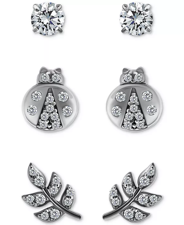 

Серьги-Гвоздики из 3 предметов с кубическим цирконием, выполненные из 18-каратного желтого золота и стерлингового серебра (также из стерлингового серебра), эксклюзивно в Macy's Giani Bernini, silver