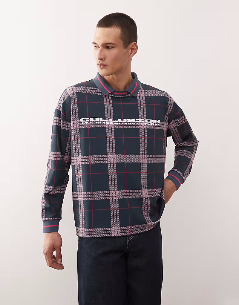 

Унисекс-футболка с длинными рукавами в клетку, темно-синего цвета Collusion, Синий, Унисекс-футболка с длинными рукавами в клетку, темно-синего цвета Collusion