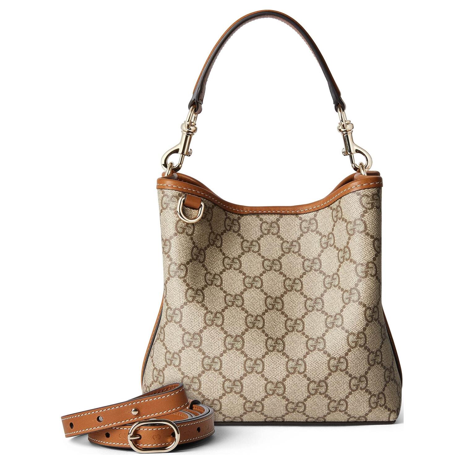 Женская сумка-ведро GUCCI мини из текстурированного холста с кожаными деталями — фото 2