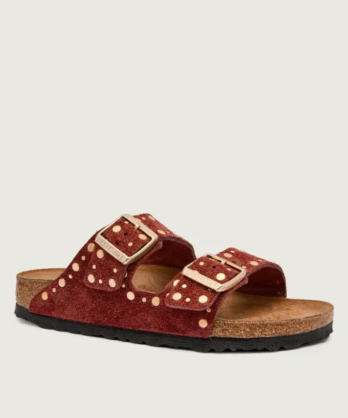 Тапочки из кожи Аризона с заклепками Birkenstock, красный