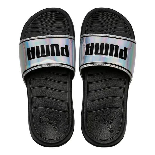 Popcat 20 переливающиеся женские шлепанцы черного/нежного цвета Puma, серебряный