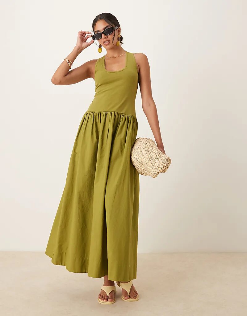 

Платье макси ASOS DESIGN с круглым вырезом в тон оливкового цвета