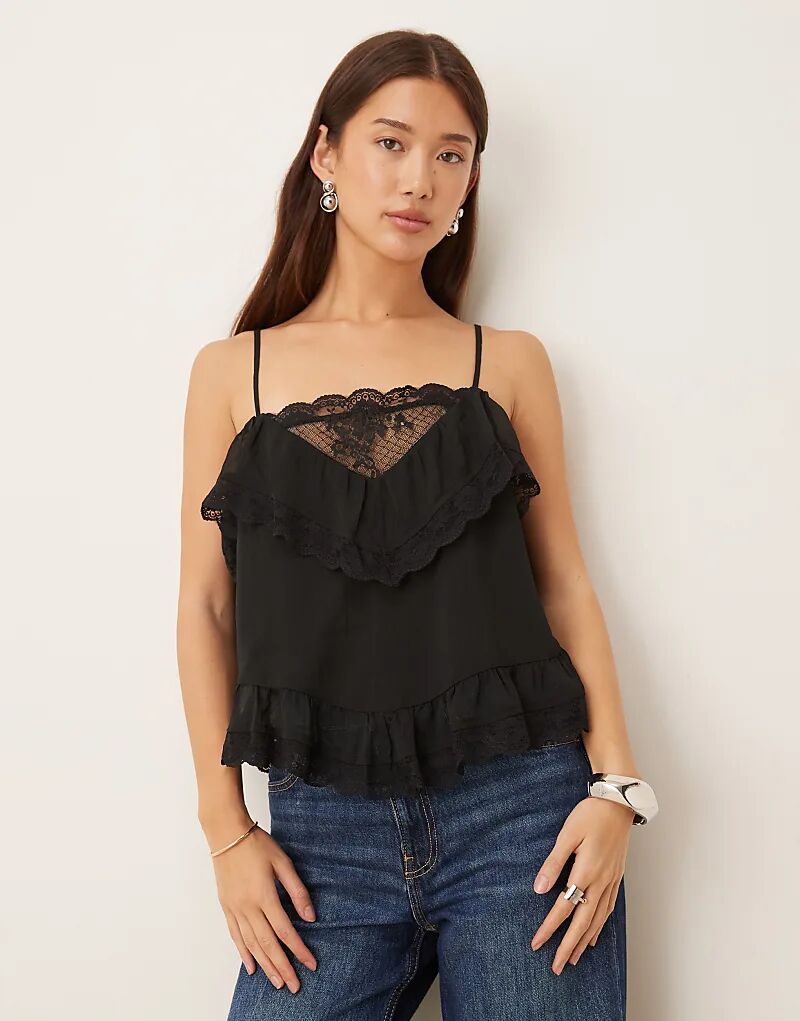 

Топ Abercrombie & Fitch с кружевными оборками, черный цвет