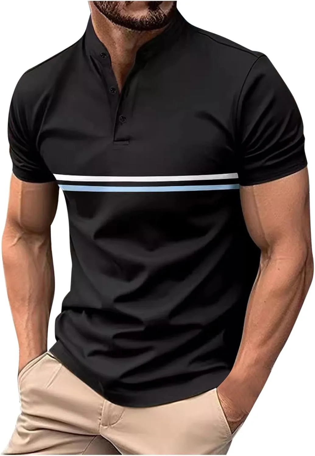 

Мужская рубашка поло с коротким рукавом, в полоску, Regular Fit